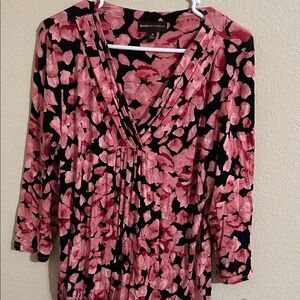 Dana Buchman Floral Pink and Black Blouse Romantic Peplum Flowy